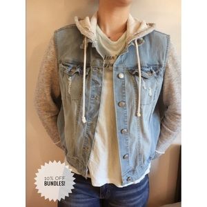Denim Jacket With Striped Sleeves